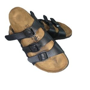 Birkenstock Florida Soft Sandals SZ 42 Black Strappy Leather Logo Buckle L11 M9